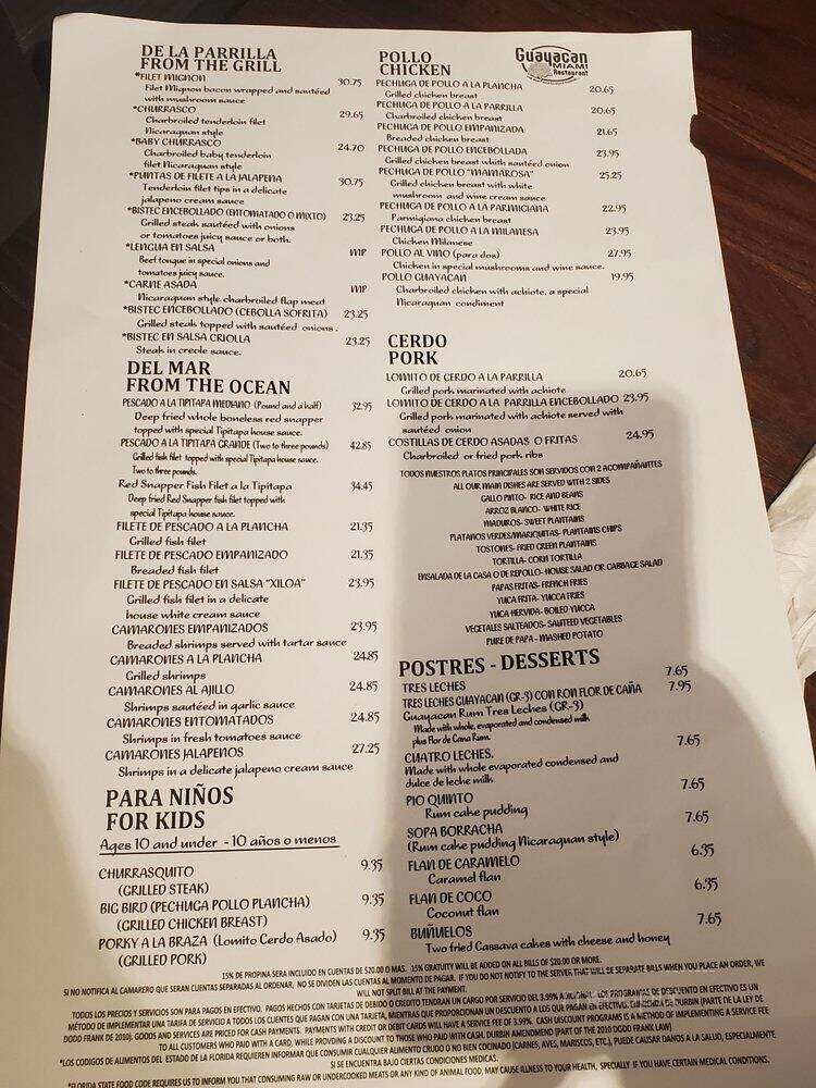 Guayacan Restaurant - Miami, FL menu_pic