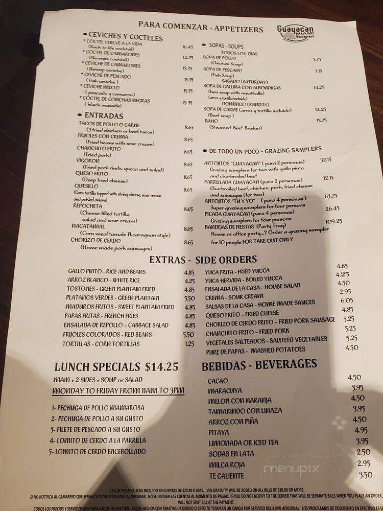 Guayacan Restaurant - Miami, FL menu_pic