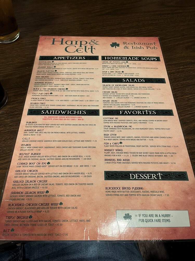Harp & Celt Restaurant & Irish Pub - Orlando, FL menu_pic