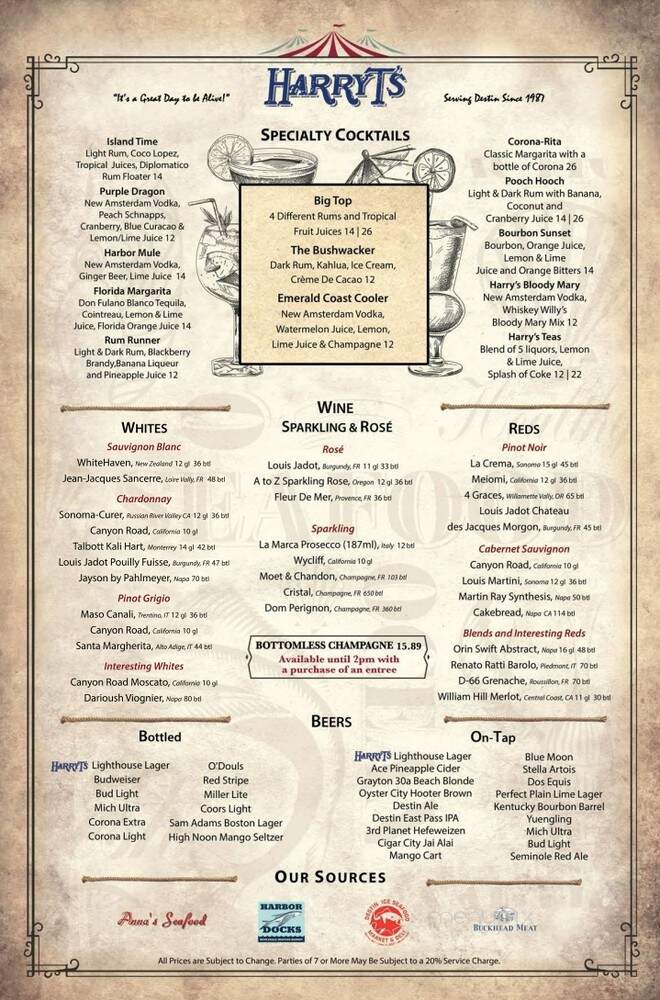 Harry T's Boathouse Rhumbar - Destin, FL menu_pic