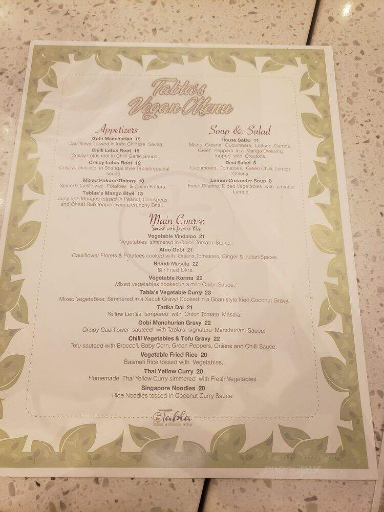 Tabla - Indian, Chinese & Thai - Orlando, FL menu_pic