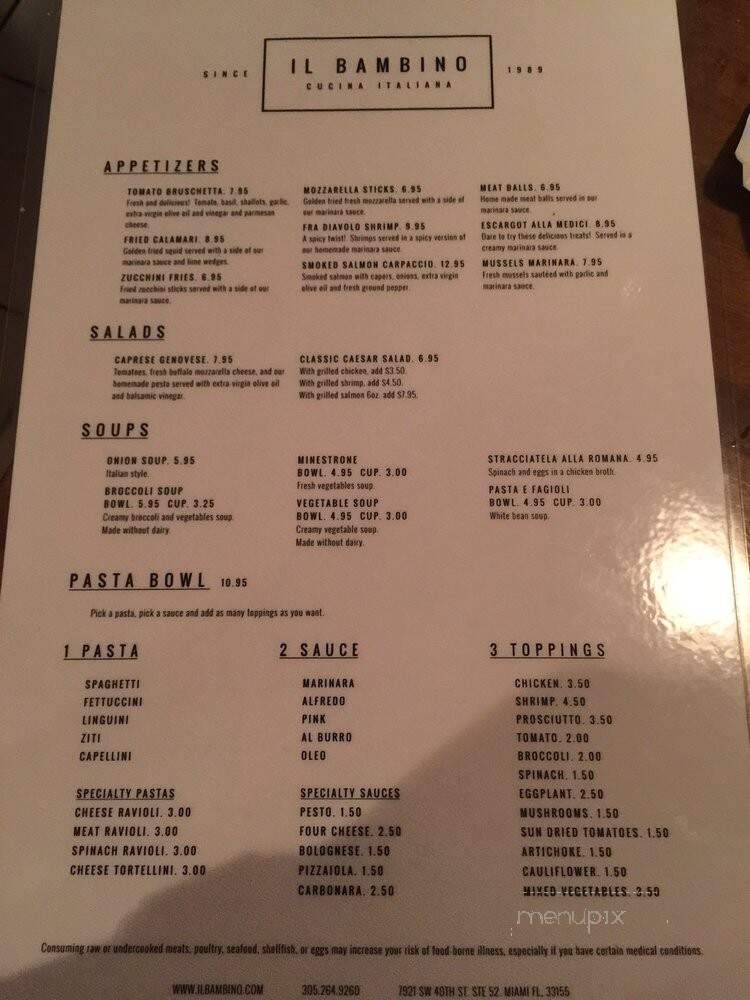 Il Bambino Ristorante - Miami, FL menu_pic