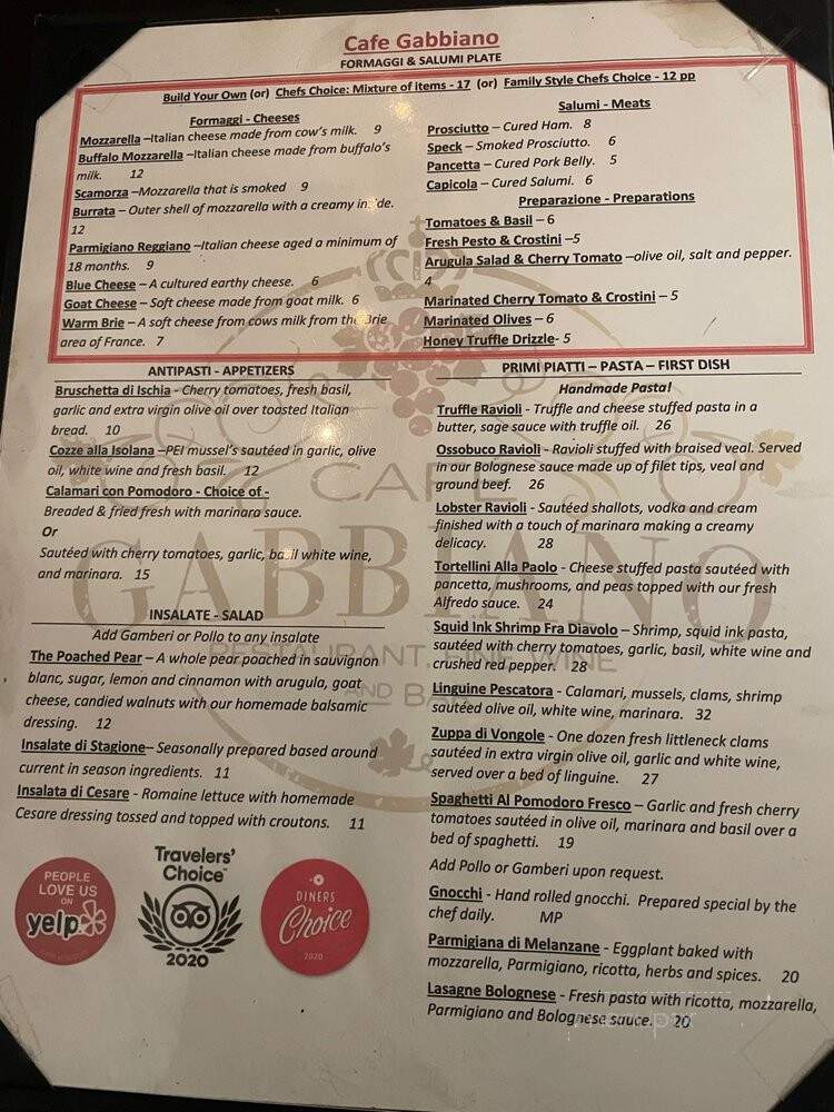 Cafe Gabbiano - Sarasota, FL menu_pic