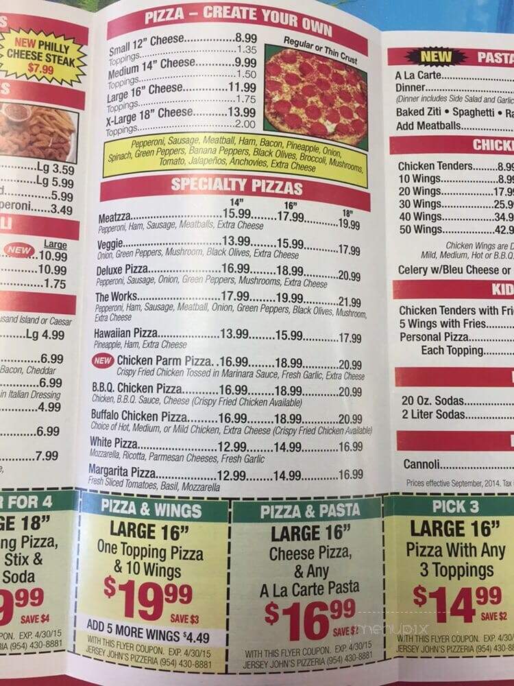 Jersey Johns Pizzeria - Pembroke Pines, FL menu_pic