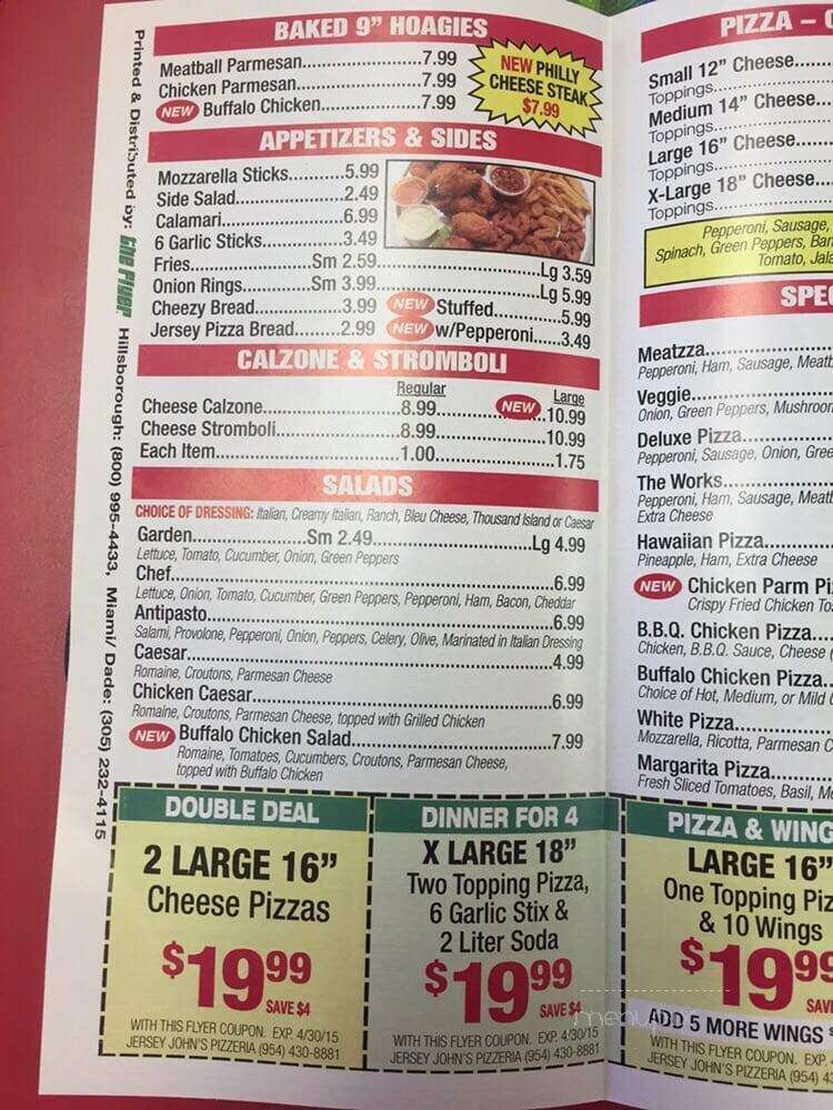 Jersey Johns Pizzeria - Pembroke Pines, FL menu_pic