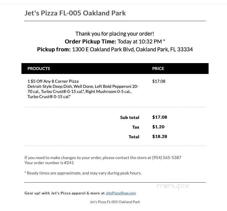 Jet's Pizza - Fort Lauderdale, FL menu_pic