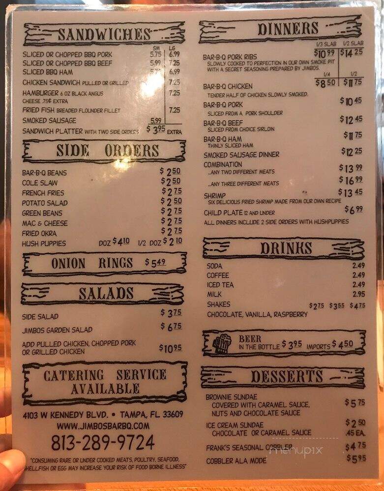 Jimbo's Pit Bar-B-Q Of Tampa - Tampa, FL menu_pic