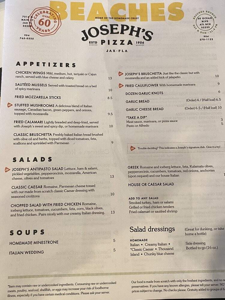 Joseph's Italian Restaurant - Atlantic Beach, FL menu_pic