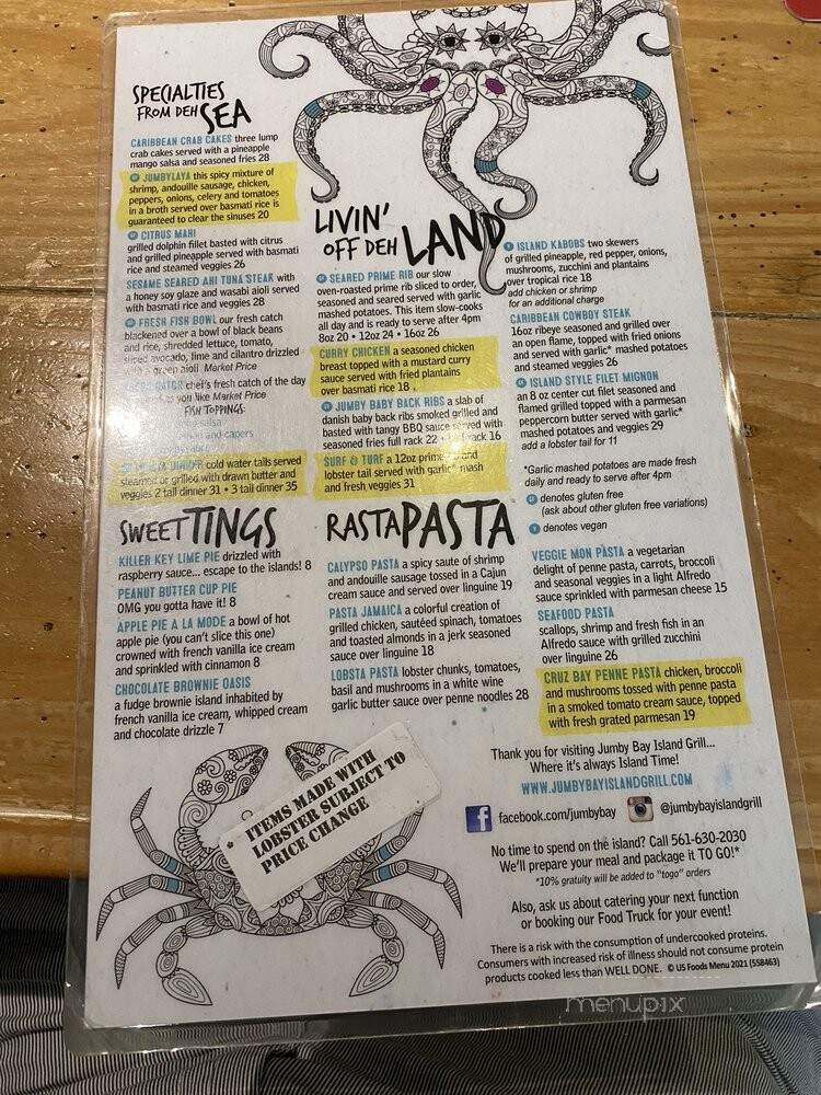 Jumby Bay Island Grill - Jupiter, FL menu_pic