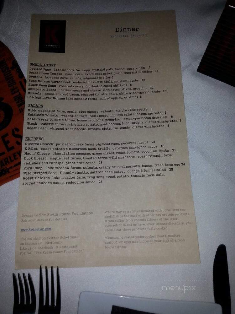 K Restaurant Wine Bar - Orlando, FL menu_pic