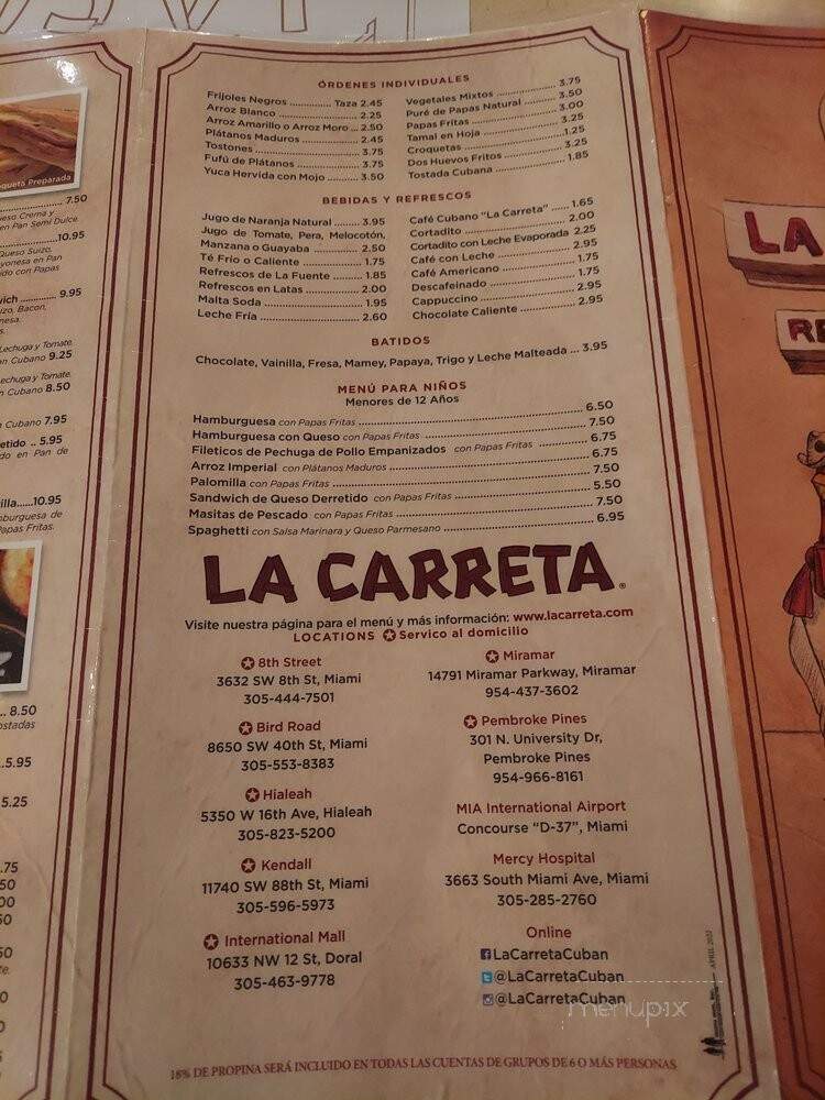 La Carreta Restaurant - Miami, FL menu_pic