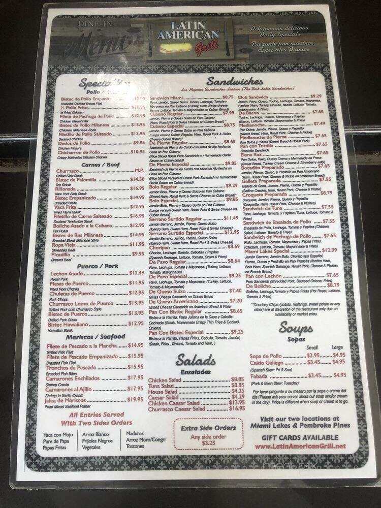 Latin American Grill - Pembroke Pines, FL menu_pic