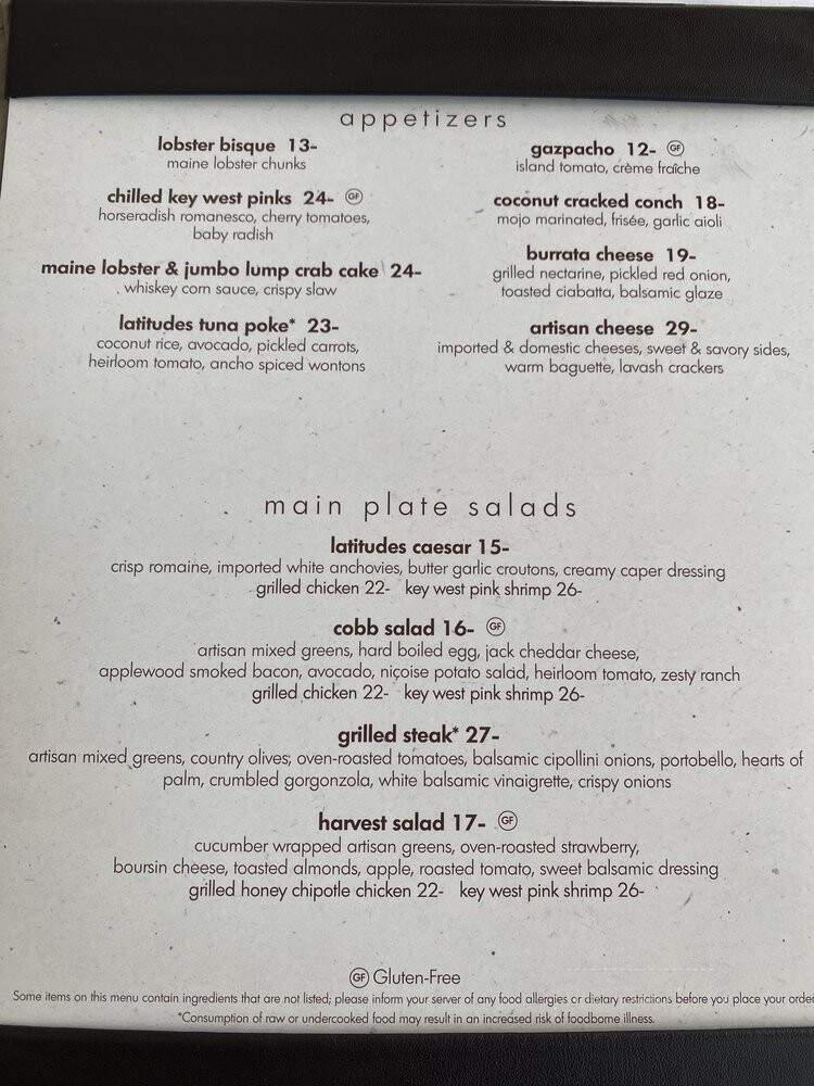 Latitudes Beach Cafe - Key West, FL menu_pic