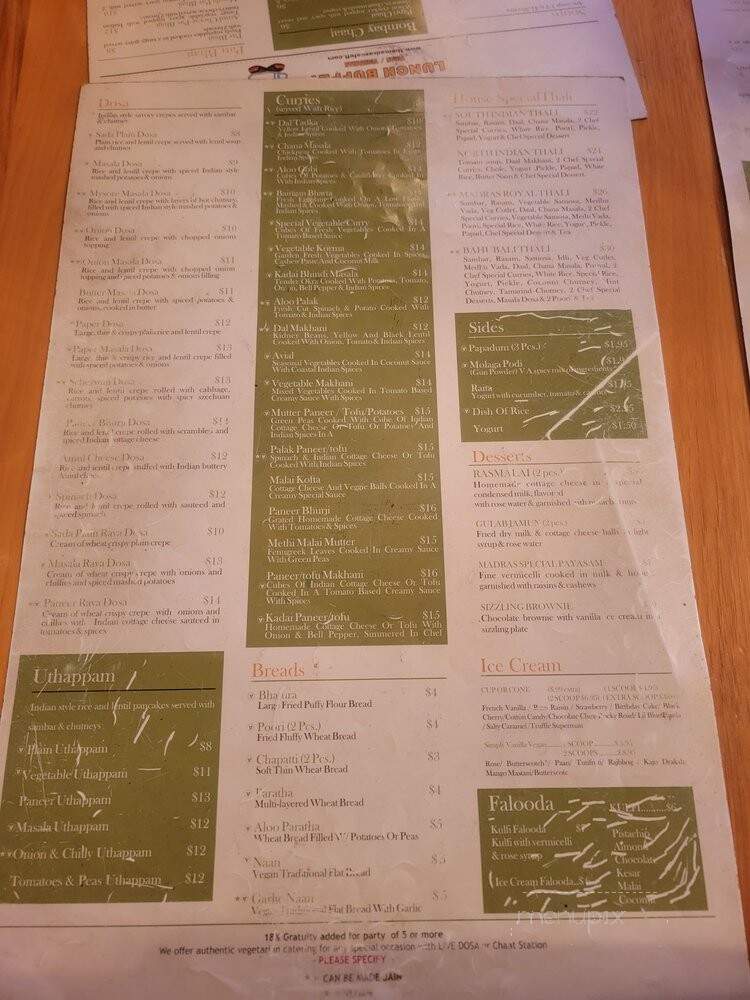 Madras Cafe - Fort Lauderdale, FL menu_pic