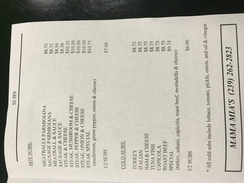 Mama Mia's Pizza Subs - Naples, FL menu_pic