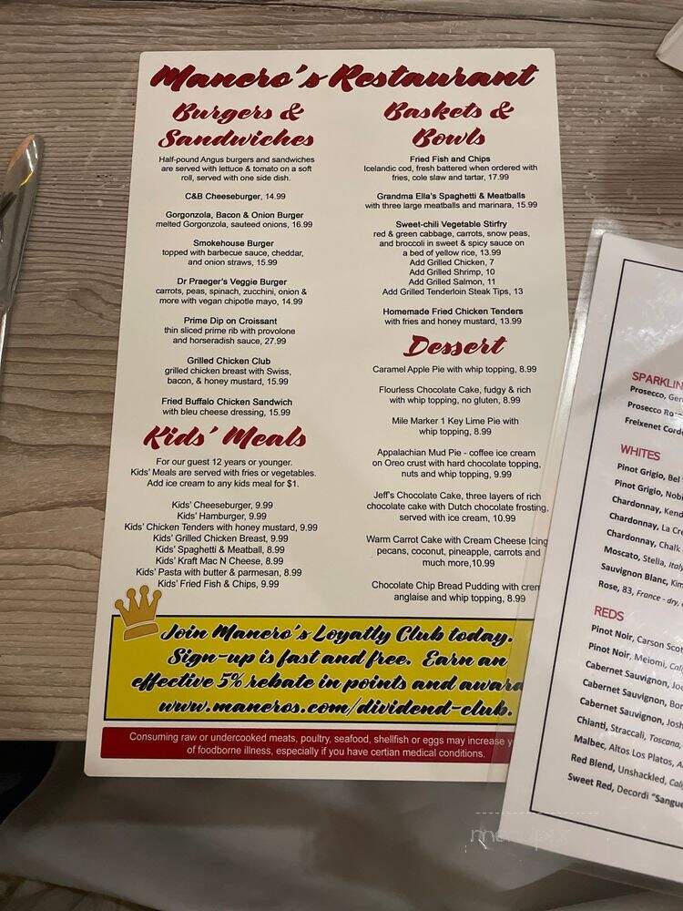 Manero's Restaurant - Palm City, FL menu_pic