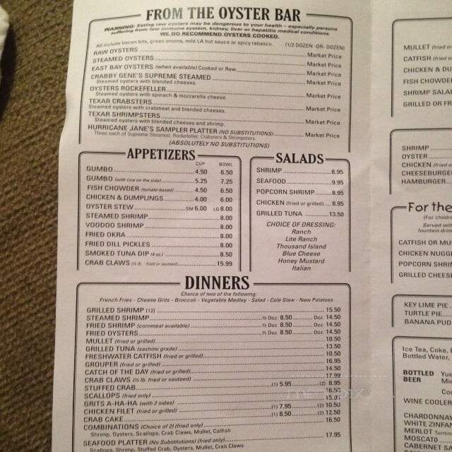 Marina Oyster Barn - Pensacola, FL menu_pic