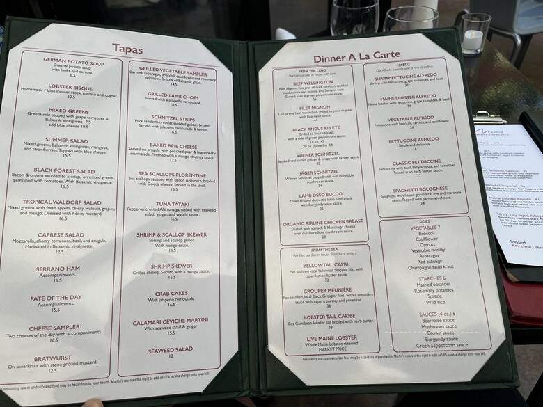 Martin's Cafe Restaurant - Key West, FL menu_pic