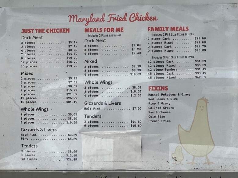 Maryland Fried Chicken - Winter Garden, FL menu_pic