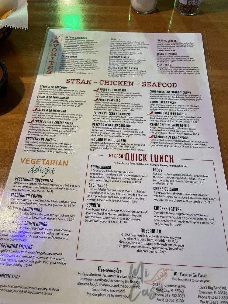 Mi Casa Mexican Restaurant - Plant City, FL menu_pic