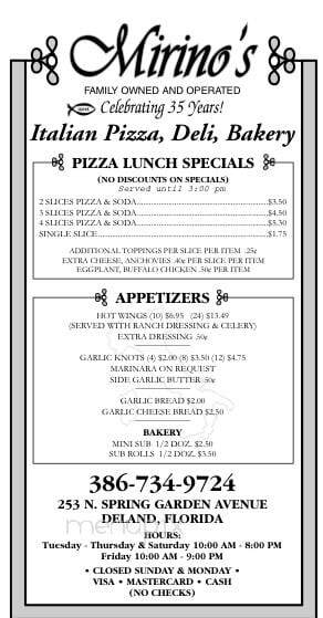 Mirino Bakery & Deli - Deland, FL menu_pic