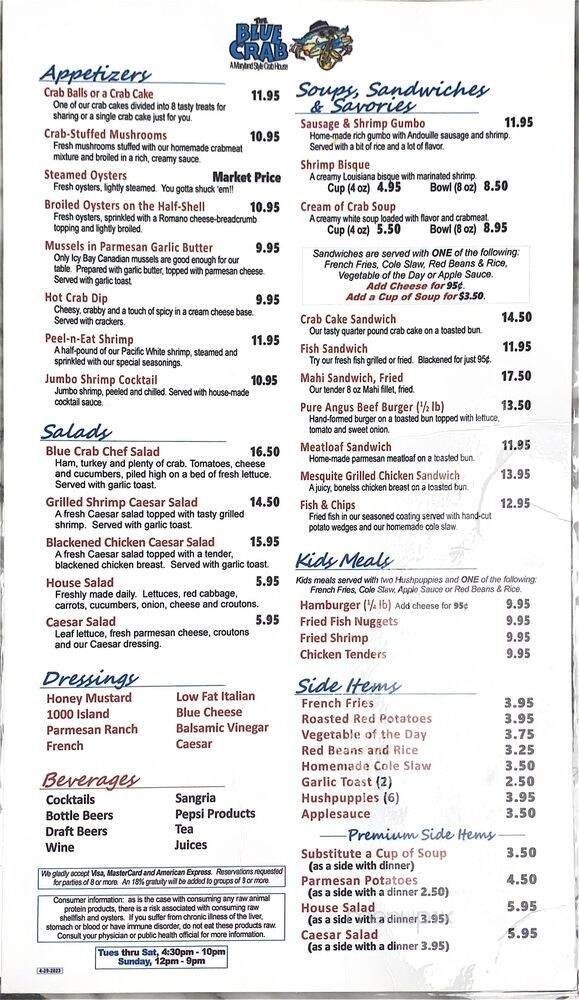 Blue Crabhouse Restaurant - Jacksonville, FL menu_pic