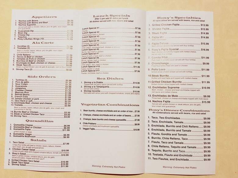 Rosys Restaurant - Jacksonville, FL menu_pic