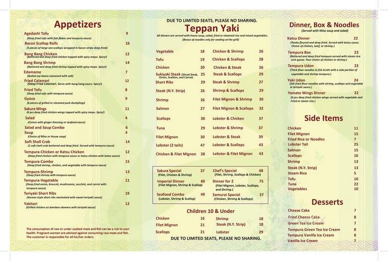 Sakura Japanese Restaurant - Jacksonville, FL menu_pic