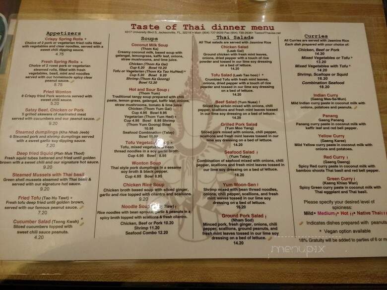 Taste Of Thai - Jacksonville, FL menu_pic