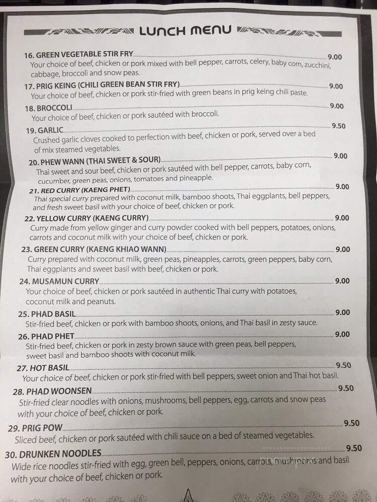 Sala Thai Restaurant - Jacksonville, FL menu_pic
