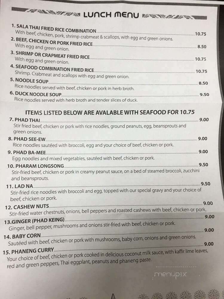 Sala Thai Restaurant - Jacksonville, FL menu_pic