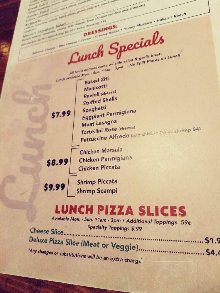 Milano's Italian Restaurant - Jacksonville, FL menu_pic
