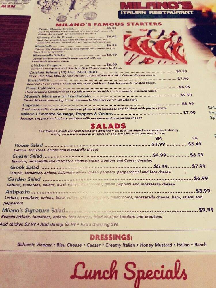 Milano's Italian Restaurant - Jacksonville, FL menu_pic