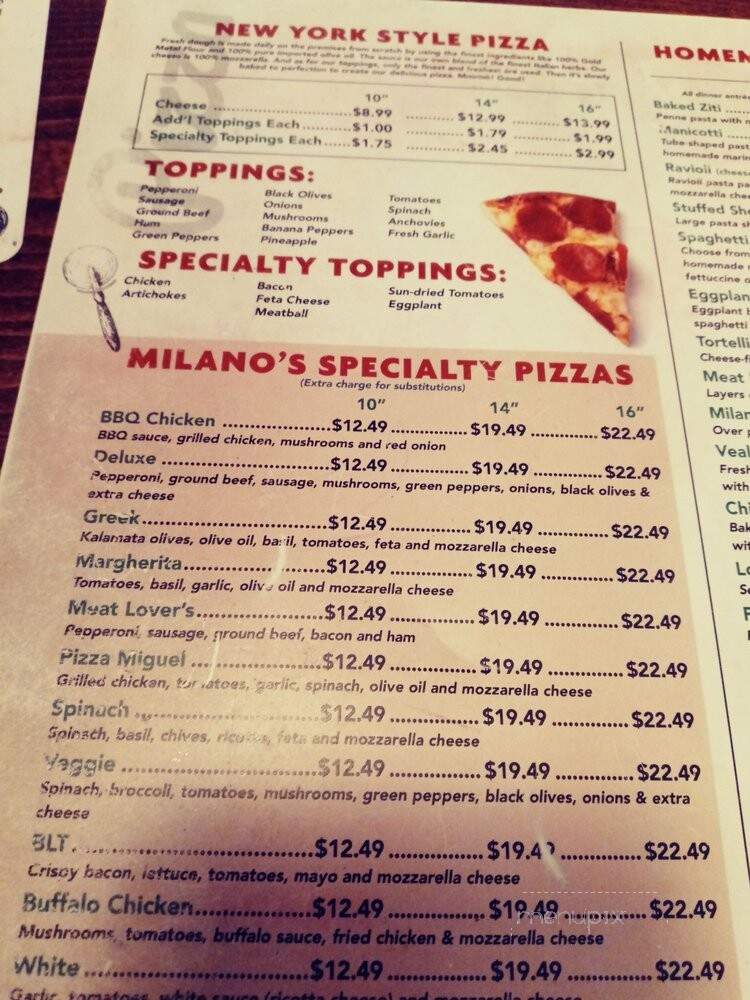 Milano's Italian Restaurant - Jacksonville, FL menu_pic
