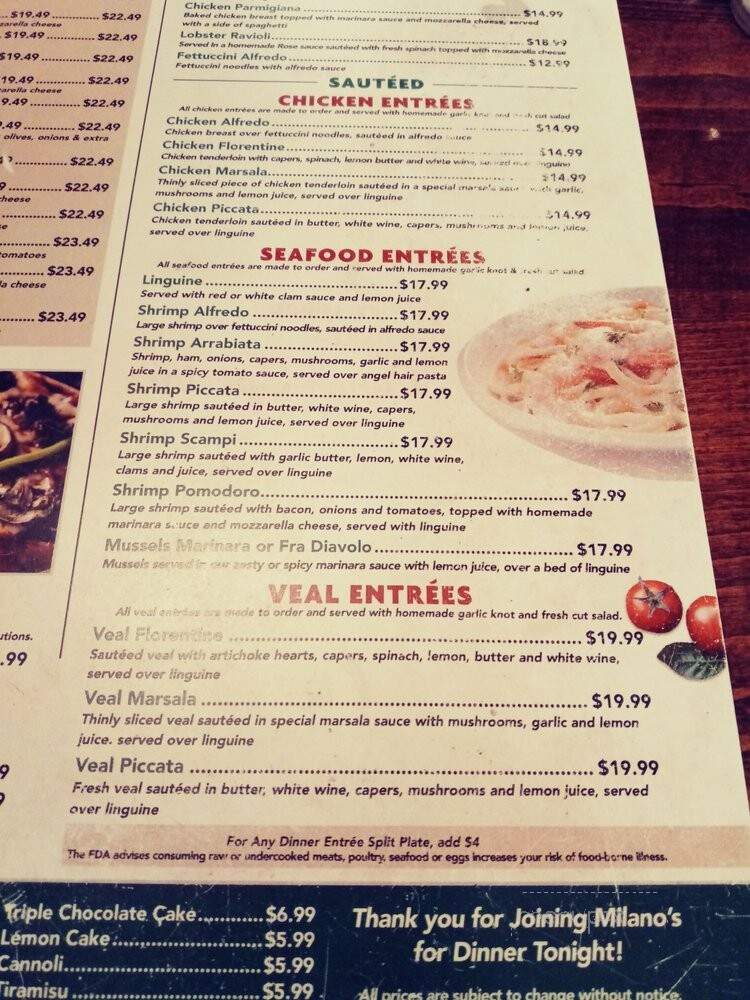 Milano's Italian Restaurant - Jacksonville, FL menu_pic