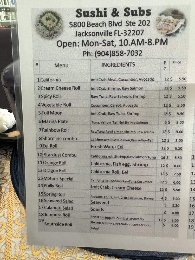 Sushi & Sub - Jacksonville, FL menu_pic