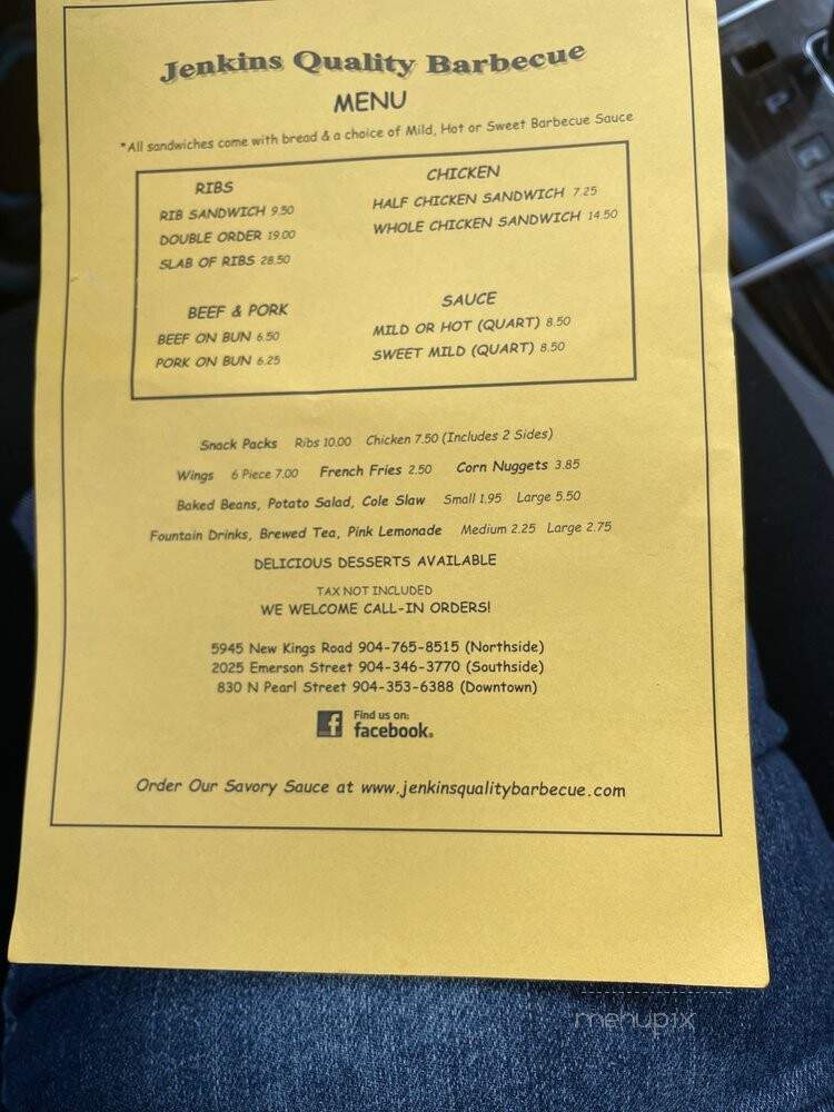 Jenkins Quality Barbeque - Jacksonville, FL menu_pic