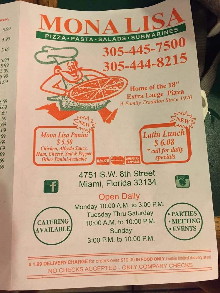Mona Lisa II - Miami, FL menu_pic