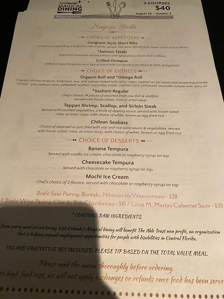 Nagoya Sushi - Orlando, FL menu_pic
