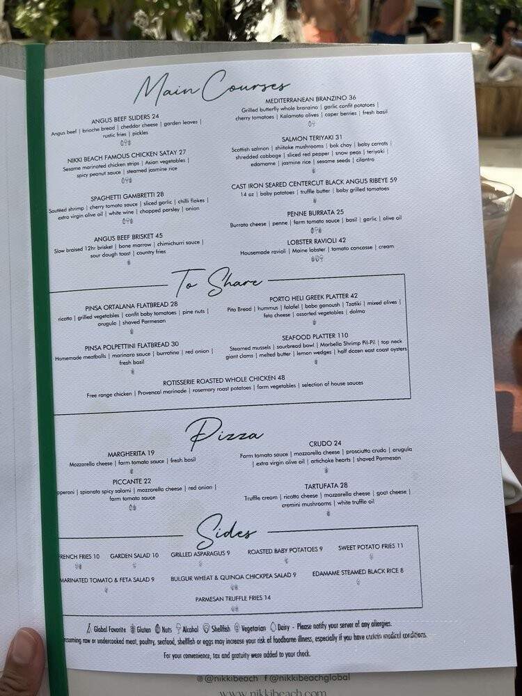 Nikki Beach Club - Miami Beach, FL menu_pic