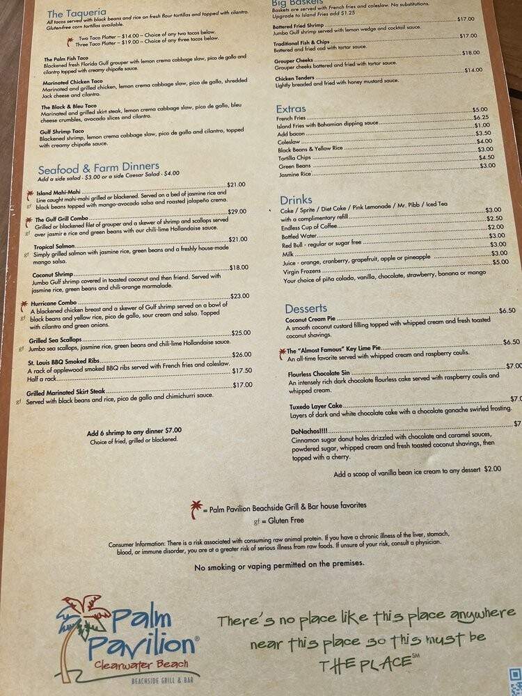 Palm Pavilion Beachside Grill - Clearwater, FL menu_pic