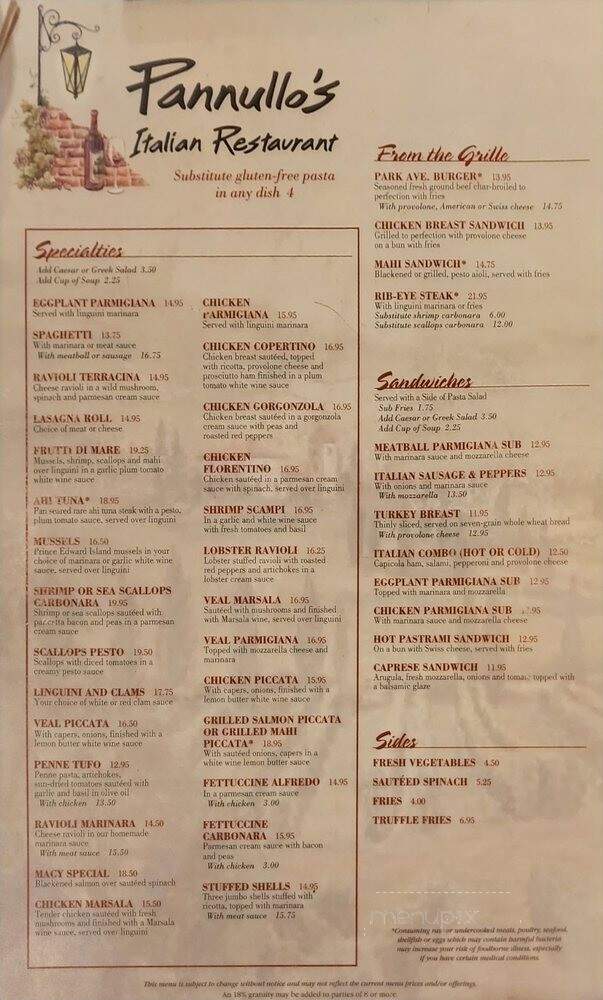 Pannullo's Italian Restaurant - Winter Park, FL menu_pic