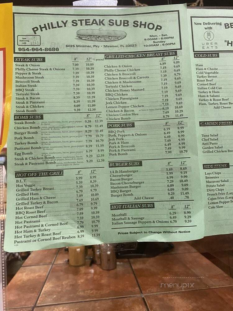 Philly Steak Sub Shop - Miramar, FL menu_pic