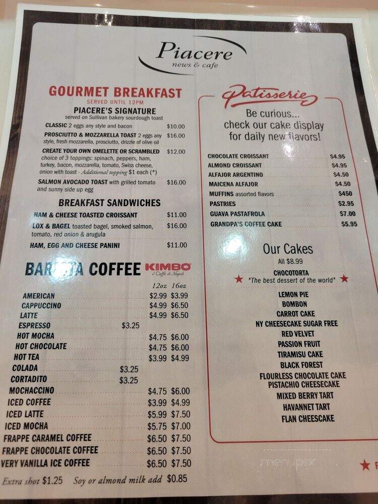 Piacere News & Cafe - Miami, FL menu_pic