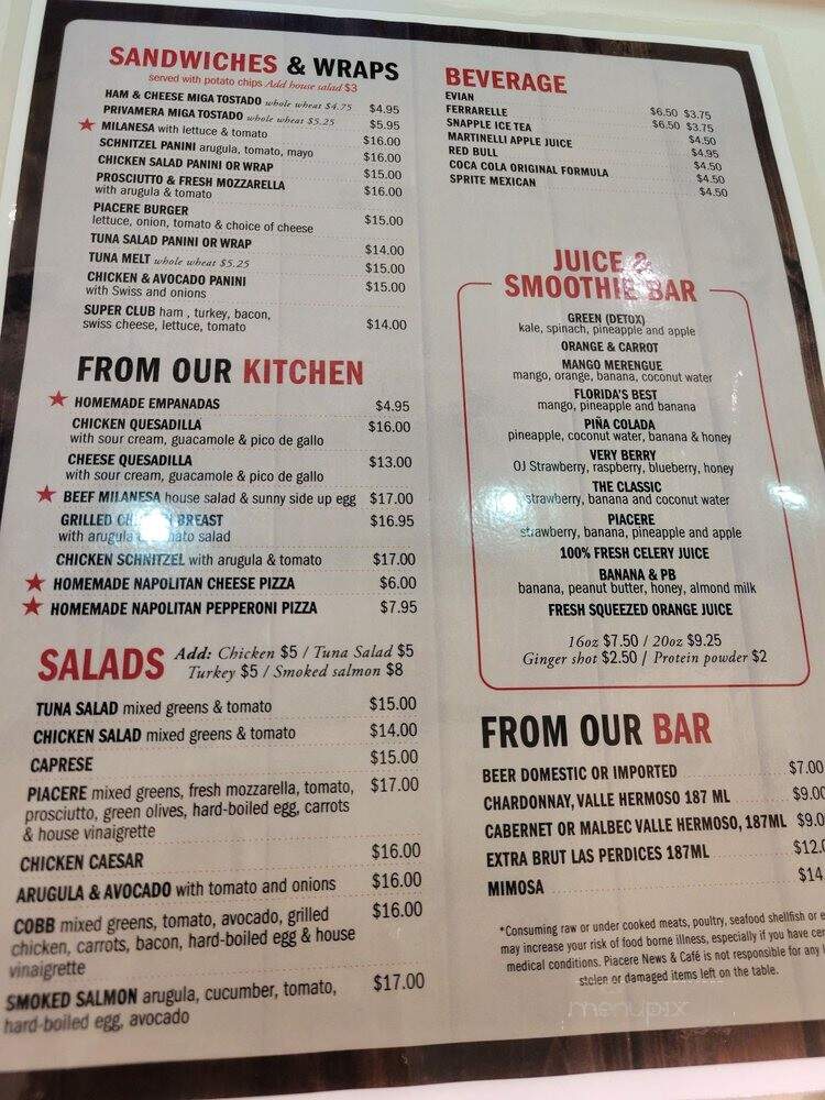 Piacere News & Cafe - Miami, FL menu_pic