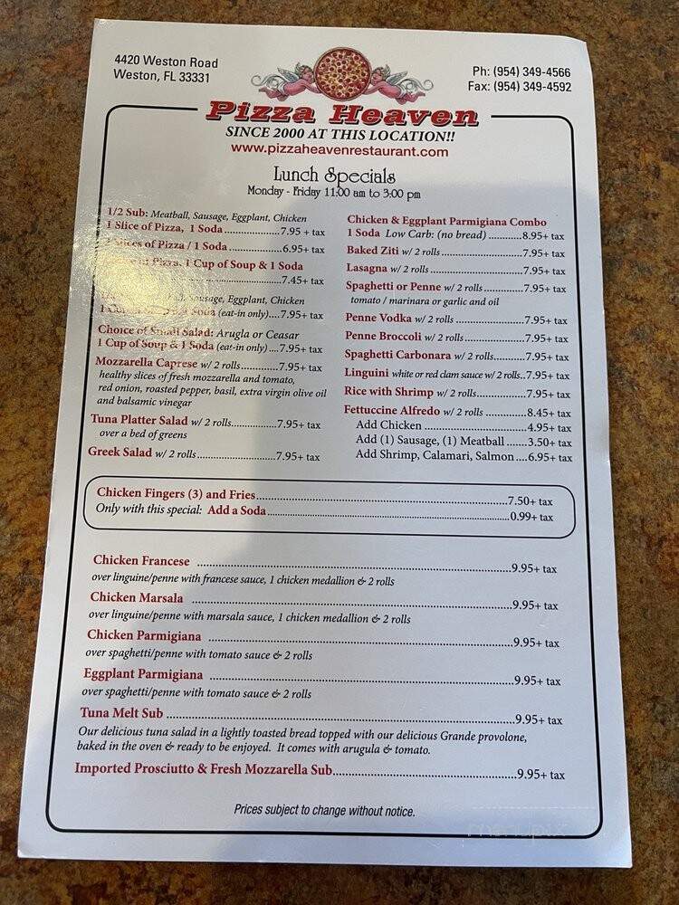 Pizza Heaven - Davie, FL menu_pic