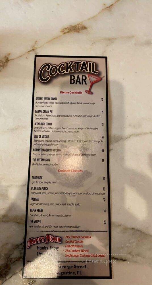 Pizzalley's Chianti Room - St Augustine, FL menu_pic