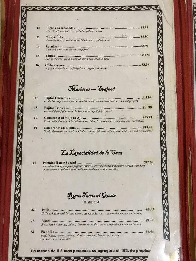 Portales Restaurant - Gibsonton, FL menu_pic