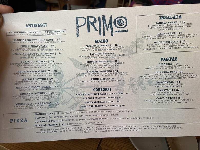 Primo - Orlando, FL menu_pic
