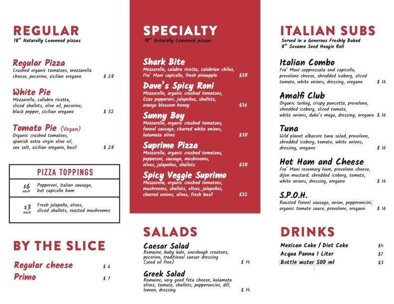 Primo Pizza - Miami Beach, FL menu_pic